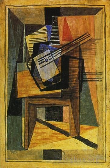 Pablo Picasso Andere Malerei - Gitarre auf einem Tisch 1919
