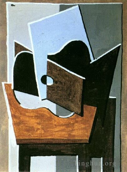 Pablo Picasso Andere Malerei - Gitarre auf einem Tisch 1920