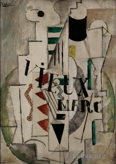 Pablo Picasso Andere Malerei - Gitarre verre boteille de vieux marc 1912