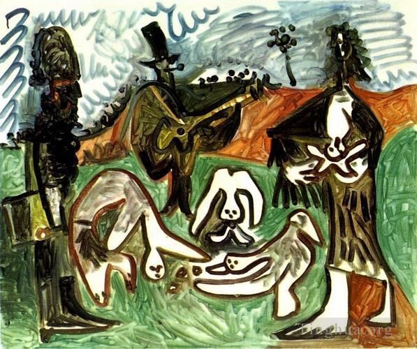 Pablo Picasso Andere Malerei - Guitariste et personnages dans un paysage II 1960