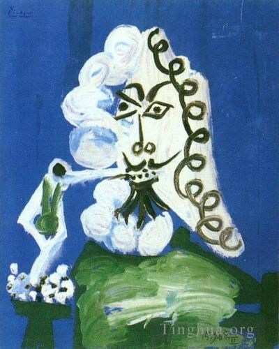 Pablo Picasso Andere Malerei - Homme assis a la pipe 1968