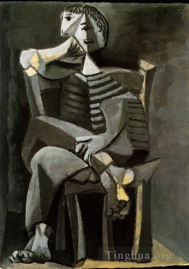 Pablo Picasso Andere Malerei - Homme assis au tricot raye 1939