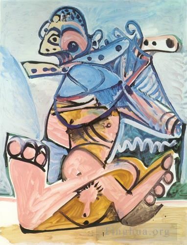 Pablo Picasso Andere Malerei - Homme assis jouant de la flute 1971
