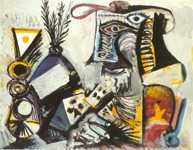Pablo Picasso Andere Malerei - Homme aux cartes 1971