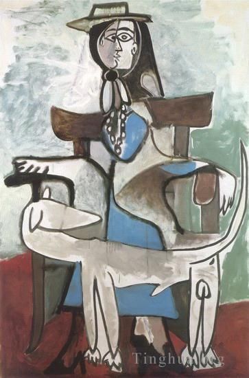 Pablo Picasso Andere Malerei - Jacqueline et le chien afghan 1959