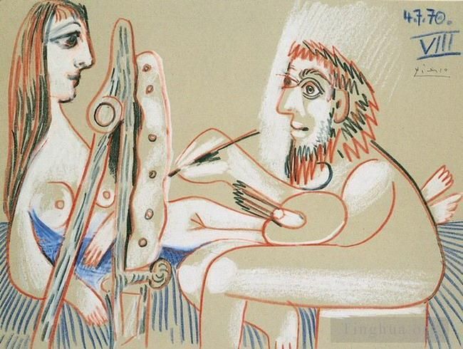 Pablo Picasso Andere Malerei - Le peintre et son modele 1970