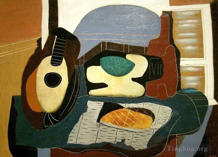 Pablo Picasso Andere Malerei - Mandoline Panier de Fruits Bouteille et Patisserie 1924