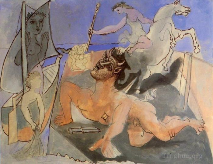Pablo Picasso Andere Malerei - Minotaurus-Mourant-Komposition 1936