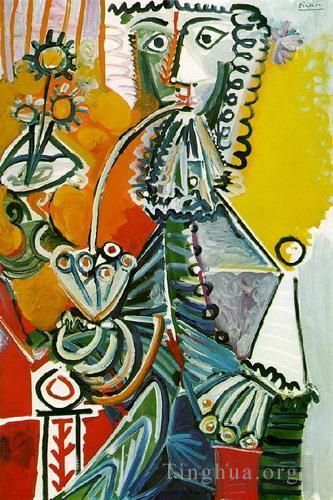 Pablo Picasso Andere Malerei - Mousquetaire a la Pipe et Fleurs 1968