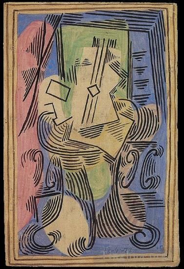 Pablo Picasso Andere Malerei - Nature morte a la Guitare sur gueridon 1922