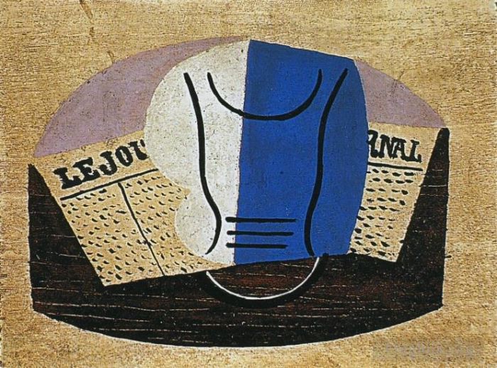 Pablo Picasso Andere Malerei - Nature morte au Journal Verre et Journal 1923
