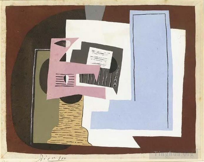 Pablo Picasso Andere Malerei - Nature morte mit Gitarre und Teilung 1920
