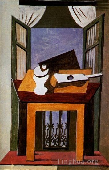 Pablo Picasso Andere Malerei - Nature morte sur une table devant une fenetre ouverte 1919