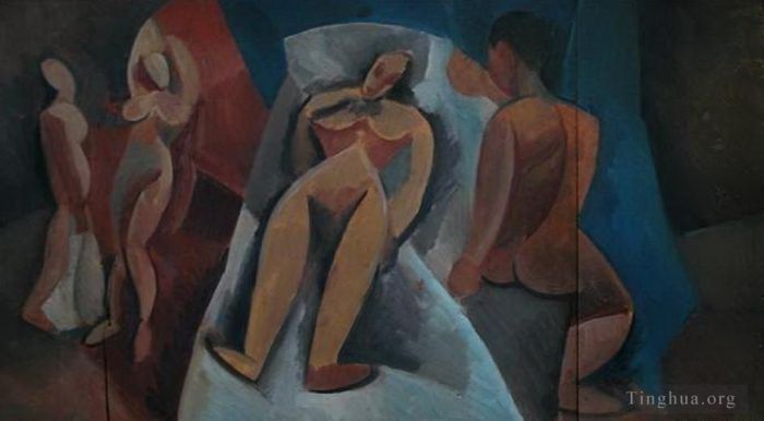 Pablo Picasso Andere Malerei - Nu couche avec personnages 1908
