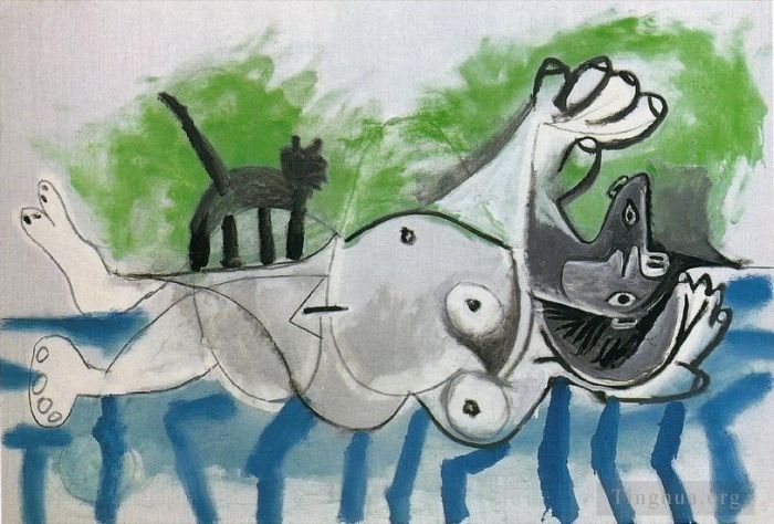 Pablo Picasso Andere Malerei - Nu couche et chat IV 1964