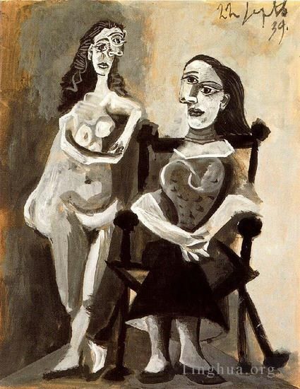 Pablo Picasso Andere Malerei - Nu Debout et Femme Assise 1939