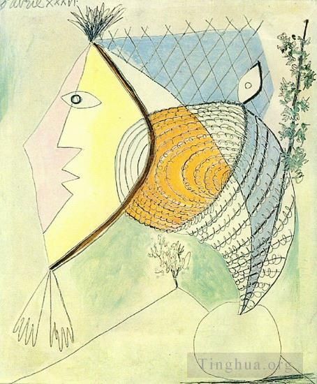 Pablo Picasso Andere Malerei - Personnage au coquillage Tete de femme 1936