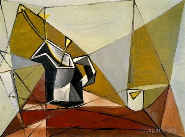 Pablo Picasso Andere Malerei - Pichet de fleurs sur une table 1942