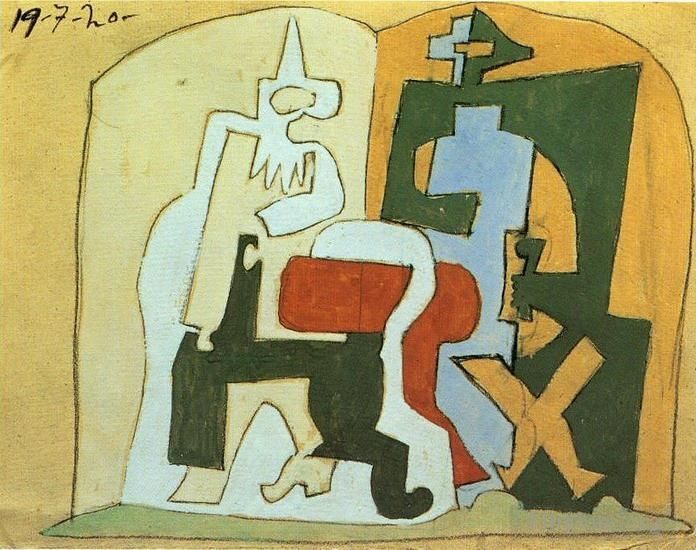 Pablo Picasso Andere Malerei - Pierrot und Arlequin Arlequin und Pulcinella III 1920