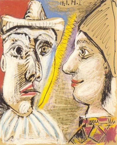 Pablo Picasso Andere Malerei - Pierrot und Arlequin de Profil 1971