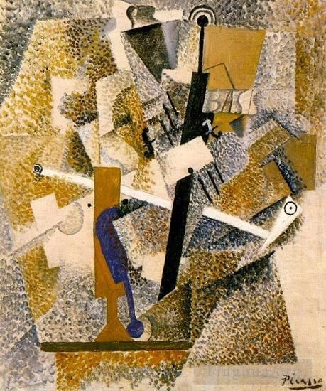 Pablo Picasso Andere Malerei - Pfeifenviolon Bouteille de Bass 1914