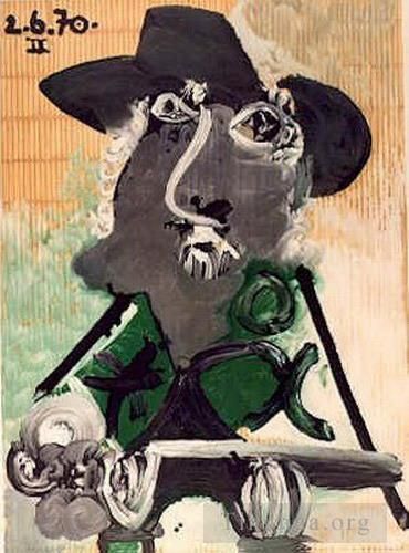 Pablo Picasso Andere Malerei - Portrait d homme au chapeau gris 1970