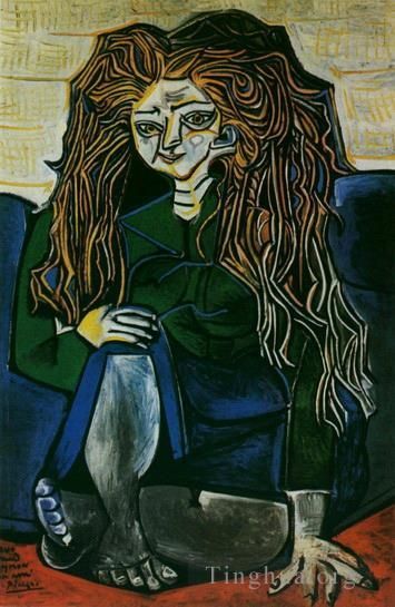 Pablo Picasso Andere Malerei - Porträt von Madame Helene Parmelin auf dem Hintergrund von 1951