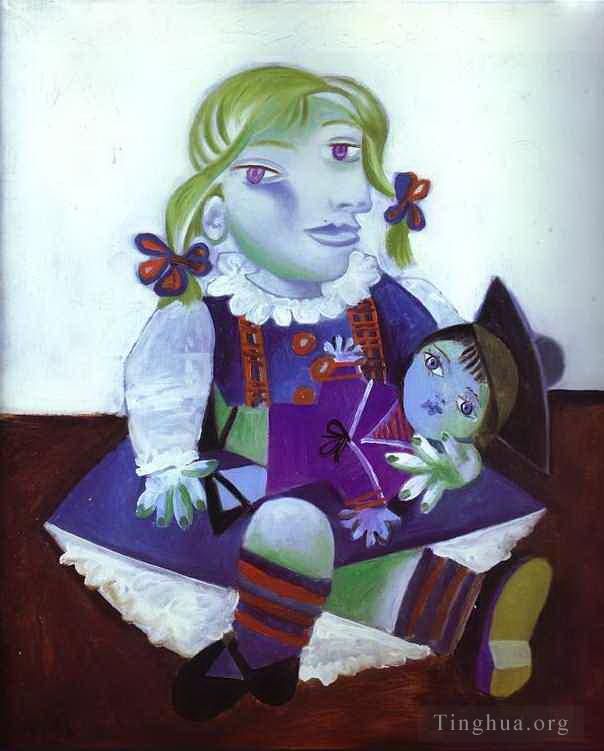 Pablo Picasso Andere Malerei - Porträt von Maya mit ihrer Puppe 1938