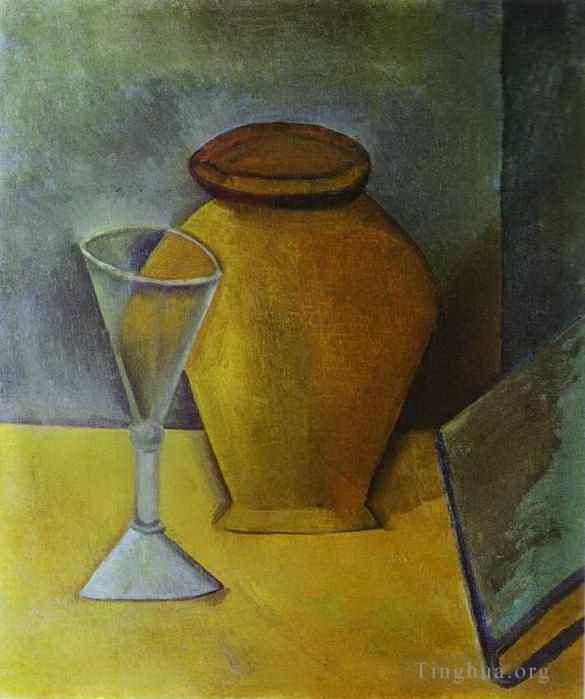 Pablo Picasso Andere Malerei - Topfweinglas und Buch 1908