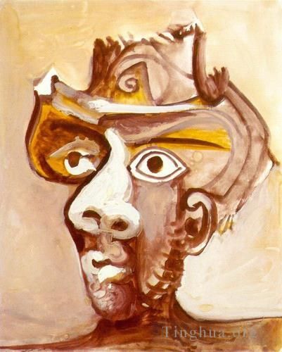 Pablo Picasso Andere Malerei - Tête d'homme au chapeau 1971