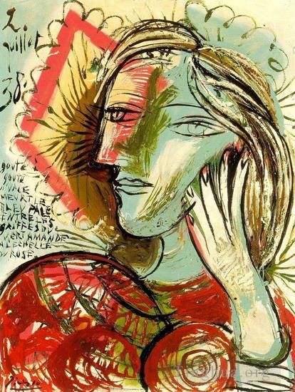 Pablo Picasso Andere Malerei - Tete de jeune fille au gedicht 1938