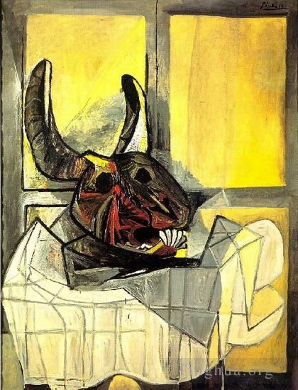 Pablo Picasso Andere Malerei - Tete de taureau sur une table 1942