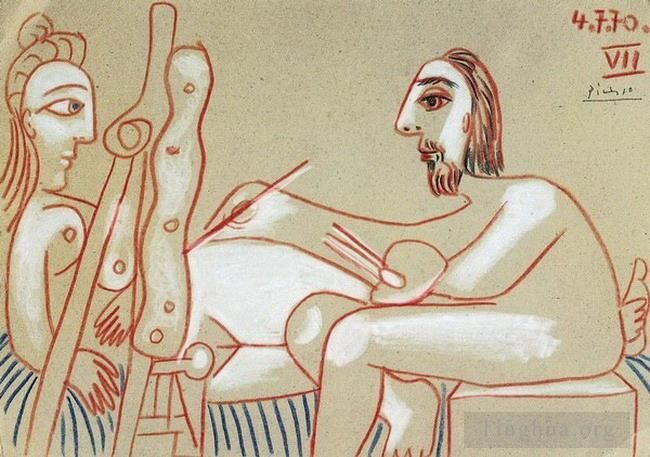 Pablo Picasso Andere Malerei - Der Künstler und sein Modell L artiste et son modele 3 1970