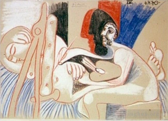 Pablo Picasso Andere Malerei - Der Künstler und sein Modell L artiste et son modele 7 1970