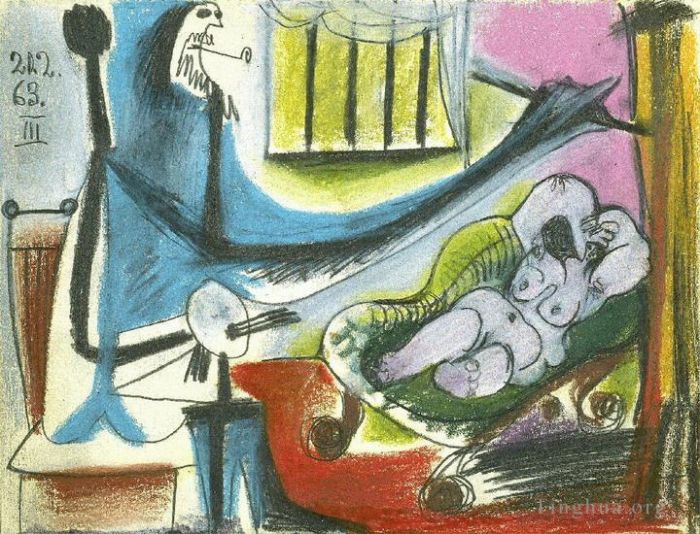 Pablo Picasso Andere Malerei - Das Studio Der Künstler und sein Modell II L artiste et son modele II 1963