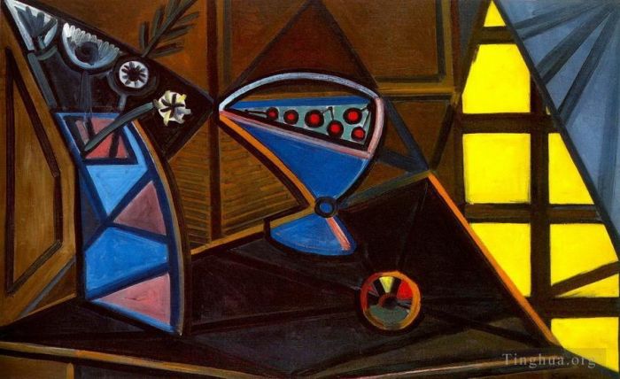 Pablo Picasso Andere Malerei - Vase de fleurs et compotier 1943