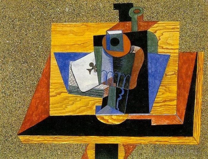 Pablo Picasso Andere Malerei - Verre as de trefle boteille sur une table 1915