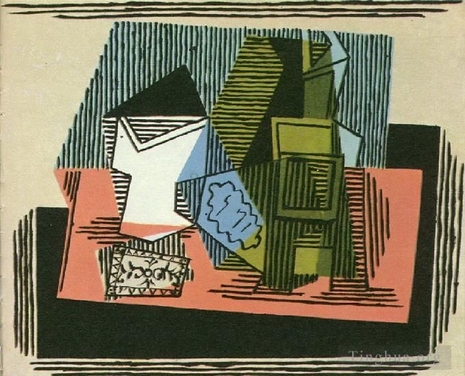 Pablo Picasso Andere Malerei - Verre Bouteille und Paquet de Tabac 1922