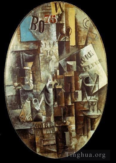 Pablo Picasso Andere Malerei - Violon verre pipe et encrier 1912