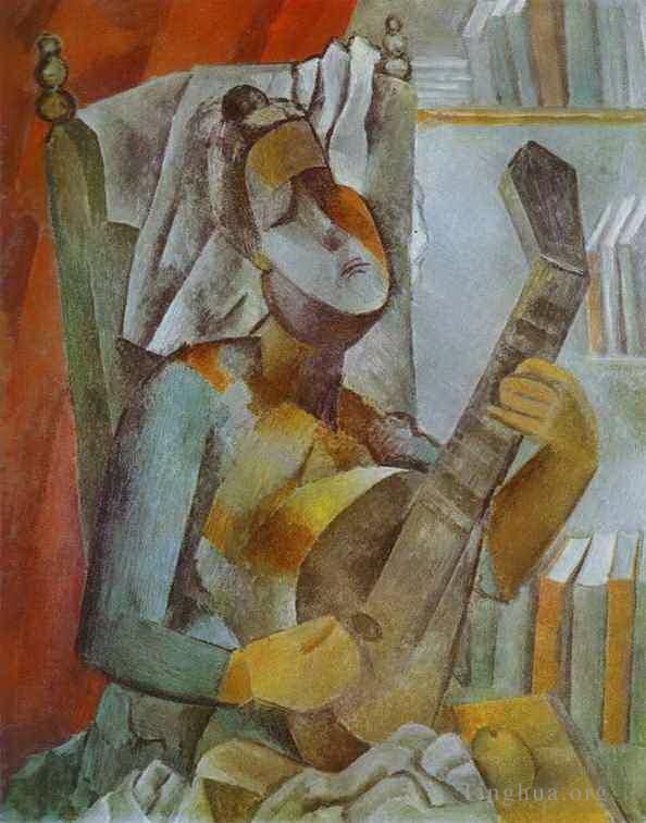 Pablo Picasso Andere Malerei - Frau spielt Mandoline 1909