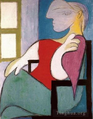 Zeitgenössische Malerei - Frau sitzt an einem Fenster Femme Assise Pres d une Fenetre 1932