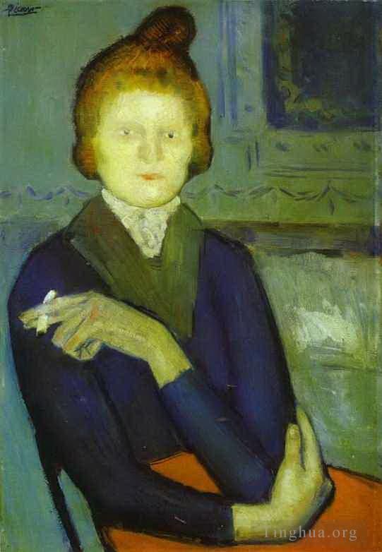 Pablo Picasso Andere Malerei - Frau mit Zigarette 1901