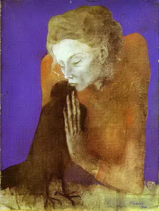 Pablo Picasso Andere Malerei - Frau mit Krähe 1904