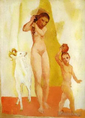 Zeitgenössische Malerei - Junges Mädchen mit Ziege 1906