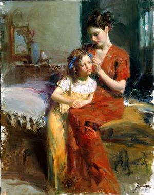 Zeitgenössische Ölmalerei - Mama und Mädchen