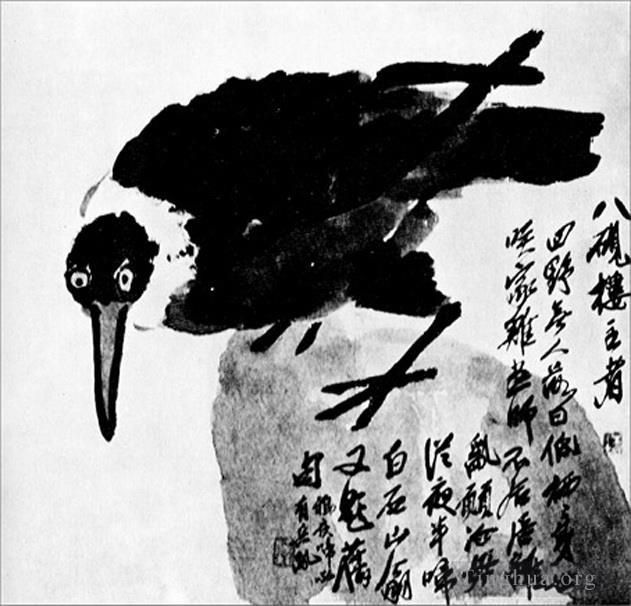 Qi Baishi Chinesische Kunst - Ein Vogel mit weißem Hals