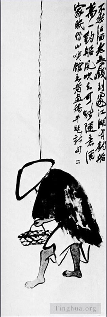 Qi Baishi Chinesische Kunst - Ein Fischer mit einer Angelrute