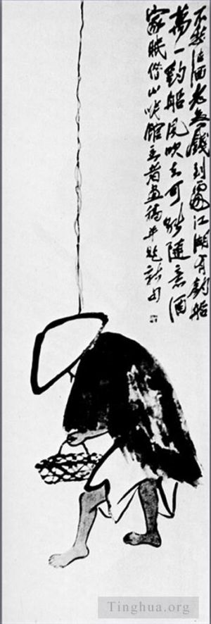 zeitgenössische kunst von Qi Baishi - Ein Fischer mit einer Angelrute
