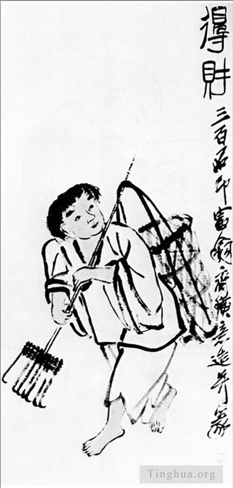 Qi Baishi Chinesische Kunst - Ein Bauer mit einem Rechen