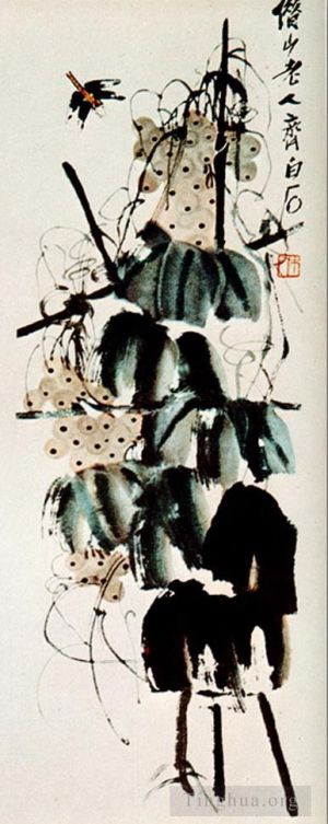 zeitgenössische kunst von Qi Baishi - Ackerwinde und Weintrauben 2